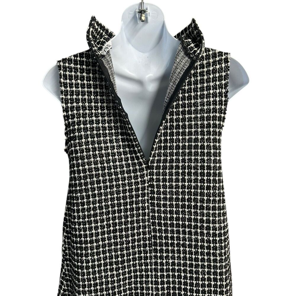 Zara Tweed Midi Dress Sizs Small Sleeveless Turtleneck Raw Hem Classic Old Money - Picture 9 of 11